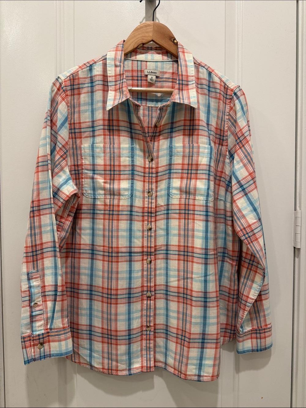 L.L. Bean Women's Plaid Button-Down Shirt - Red, Blue & White